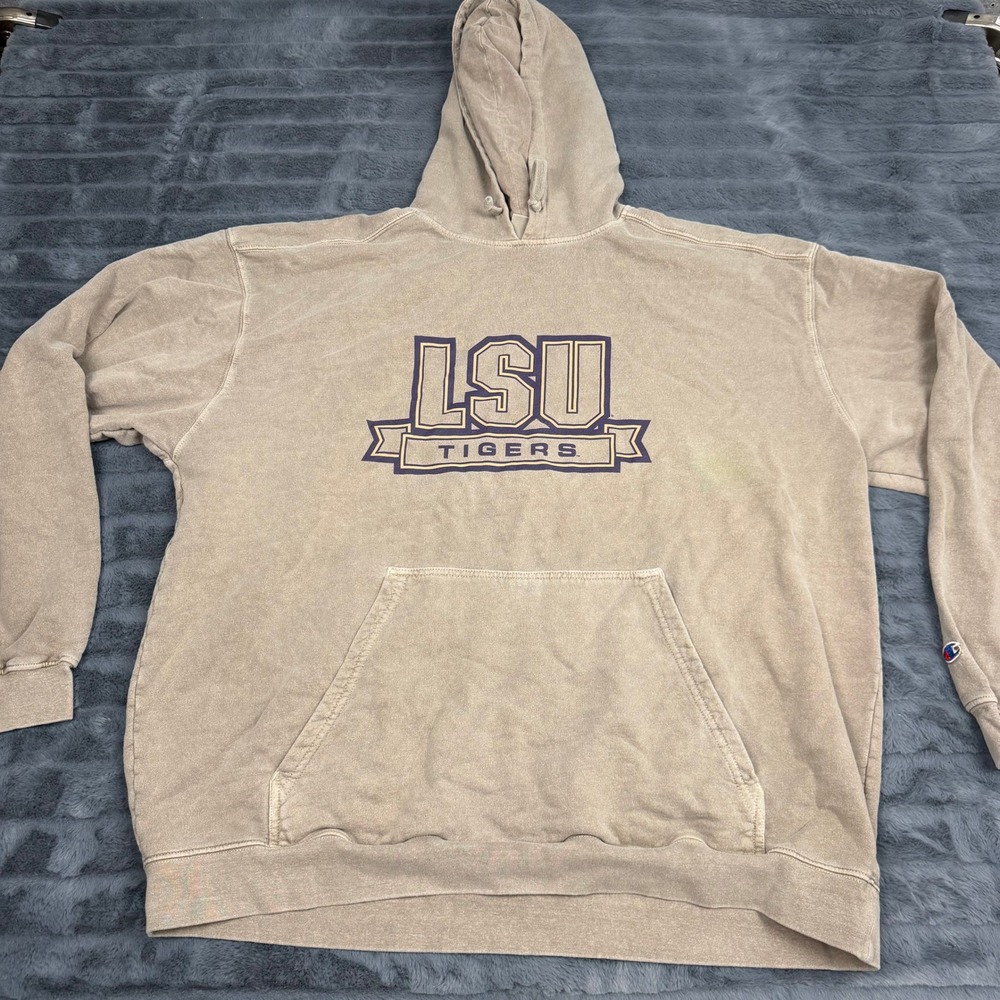 Champion Weathered Classics LSU Tigers Hoodie Tan Faded Mens XXL CS1710767